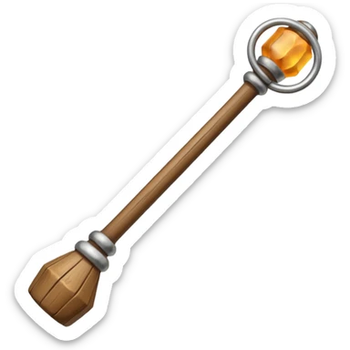 Wooden monk’s staff with metal rings at top. sticker