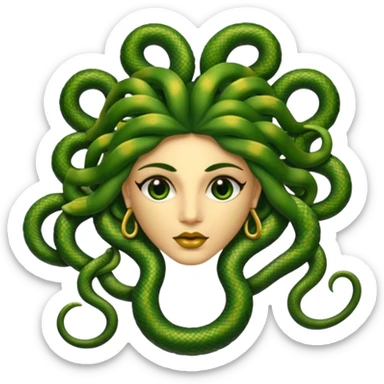 The Sicilian Medusa in gold and green and make the snake hair have snake faces  sticker
