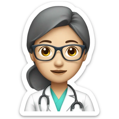  Chinese female doctor in scrub hat, glasses and stethoscope sticker