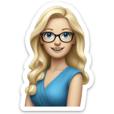 Pretty Caucasian blonde woman with glasses in a dress, hyper realistic with blue eyes  sticker