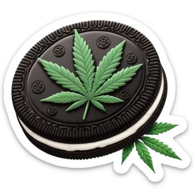 black and white oreo cookies with cannabis leaf sticker