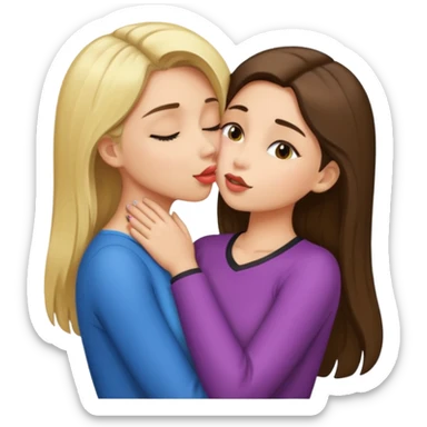 blond girl kissing brunette girls neck sticker