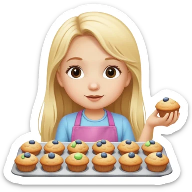 Small girl baking muffins long blonde hair sticker