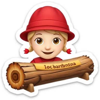 reate a small, clean and expressive emoji in the style of Discord emojis, featuring the Catalan ‘Cagatió’ (Tió de Nadal). The emoji should show a cute wooden log with a friendly smiling face, wearing the traditional red ‘barretina’ hat, with small simple legs sticker