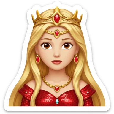 Freya, Goddess of Love from Gods and Goddesses with long golden blonde hair, red sequin outfit sticker