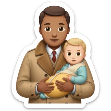 a mustache dad wearing vintage clothes with vintage coat holding his baby  sticker