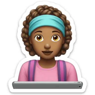 A girl wearing a headband watching YouTube on an ipad sticker