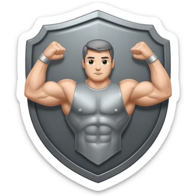 Steel gray shield with muscle bicep icon sticker