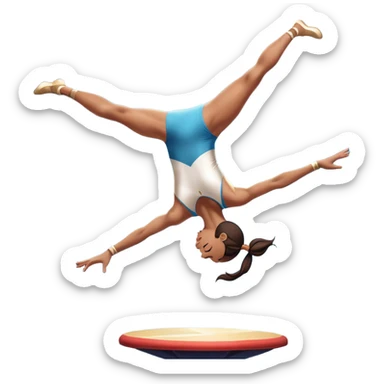 A skilled acrobat mid-air, executing a breathtaking flip with perfect control. The pose radiates strength, balance, and agility. The background suggests a dynamic performance space, with stage lights or a competition arena, emphasizing motion, precision, and teamwork. sticker