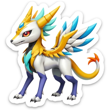 Colorful Meloetta-Solgaleo-Wargreymon-Sergal-Pokémon-Digimon-Fakémon-fusion-hybrid-creature sticker
