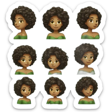 Sofia: corpo esguio, pele branca, cabelos morenos. Beleza e carisma únicos, presença irresistível, corpo inteiro, usando um vestido médio verde sticker