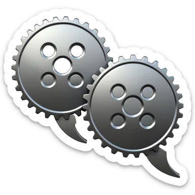 two overlapping speech bubbles, one with a gear sticker