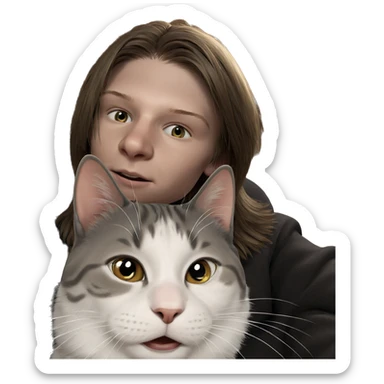 boy with cat indoors sticker