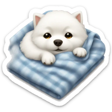 white spitz sleeping in a blanket sticker
