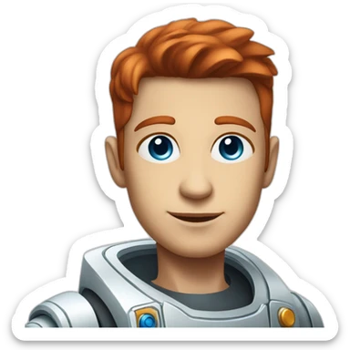 space robot man blue eyes slick reddish hair clean shaven sticker