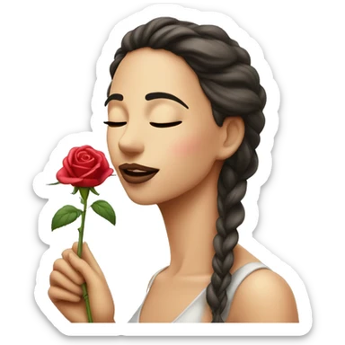 Beautiful woman, smelling one long STEM, rose sticker