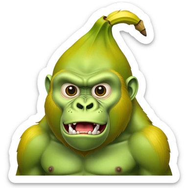 A ripe yellow banana with the head of a bright green gorilla with a fierce expression sticker