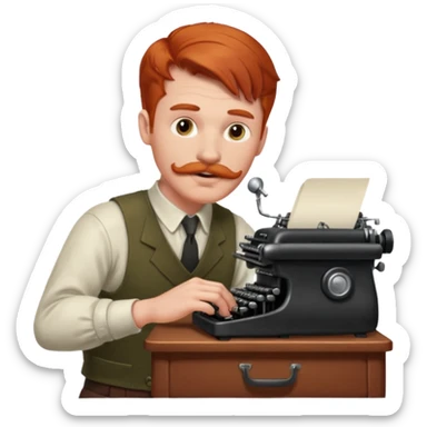 moustache redhead man with vintage typewriter sticker