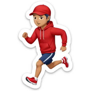 Man Wearing Navy Cap, Red hoodie and running. sticker