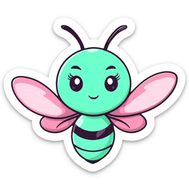 Glamorous mint green female bee with diamond-studded wings, rhinestone decorations, and glittery body sticker