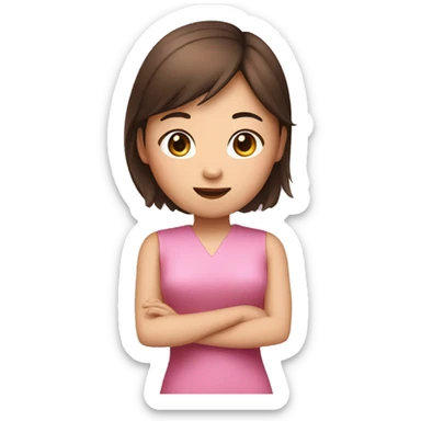 Asian girl in pink dress with brown hair talking to Siri sticker