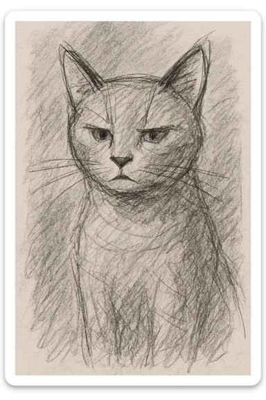 a cat in pencil sketch style sticker