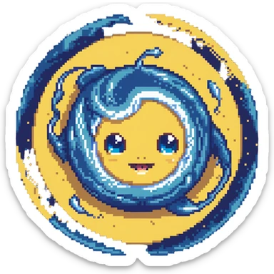 Neptune planet with deep blue surface and visible swirling patterns with a cute face sticker