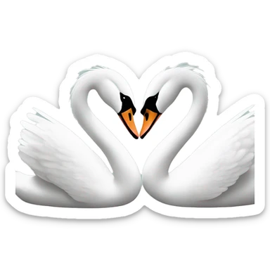 Create an image of two swans facing each other with their necks curved to form a heart shape. The swans should be positioned so that their beaks meet at the center of the heart, symbolizing love and unity.  sticker