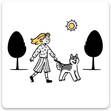 Blonde woman walking a happy Siberian husky  sticker