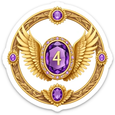 4th place award Number in frame decorated with golden angel  wings and amethyst  stone sticker