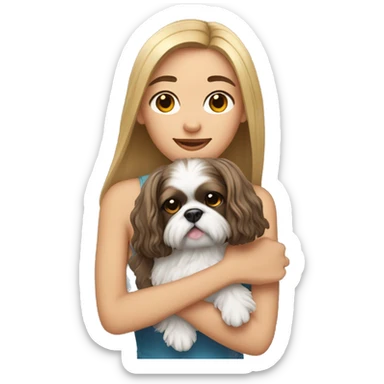 Young woman with a shih tzu in her arms long hair sticker