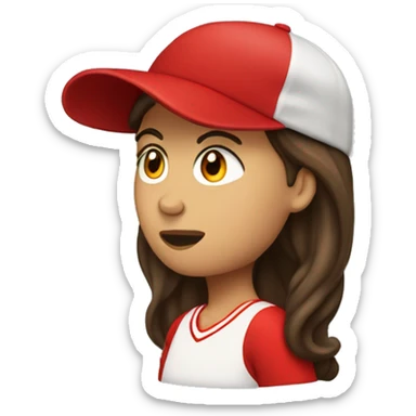 Brunette with long hair and a red baseball cap on backwards sticker