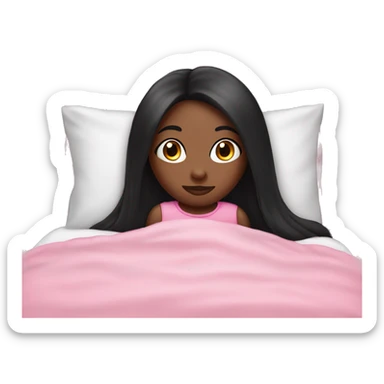 Black girl with long straight black hair in pink bed sticker
