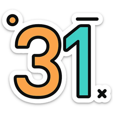 number 31, color outline icon style, modern, with black outlines and subtle color accents sticker