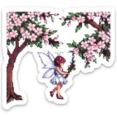 fairy and cherry blossom tree sticker
