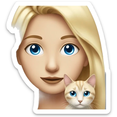 blonde girl with cat portrait the woman has blue eyes and the cat also has blue eyes sticker