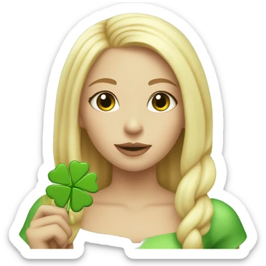 Girl with blonde hair and four leaf clovers in hair eating a popsicle sticker