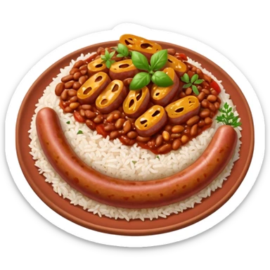 emoji of Rougail saucisse meal. Typical Reunion island meal. Sliced sausage in tomato reduced sauce with thym  sticker
