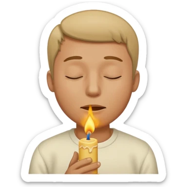 A male with closed eyes but the mouth is o-shaped blowing out sticker