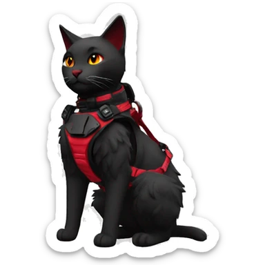 Anthro Edgy Elegant black red anthro cat harness collar cyberpunk techwear sticker