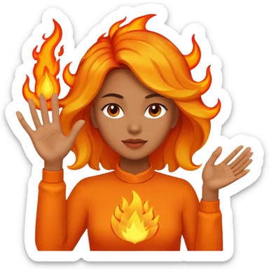 woman with her hand on fire sticker