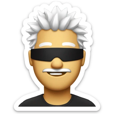 Smug face with a black blindfold an a spiky white hair sticker