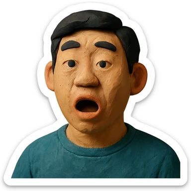 claymation style Asian man with a semi-open mouth sticker