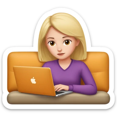 A girl is lying on the couch with a laptop, working sticker
