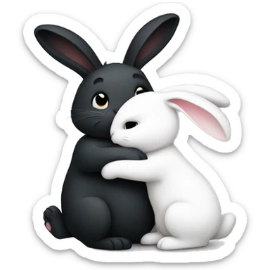 Black rabbit hugging white rabbit  sticker