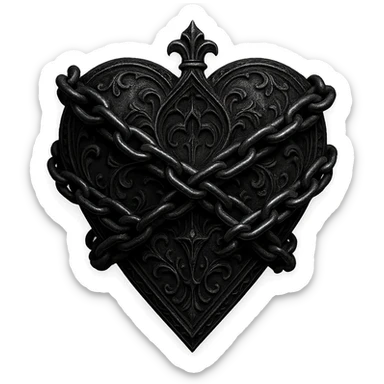gothic style heart wrapped with a black and silver chain, gothic aesthetic, transparent background sticker