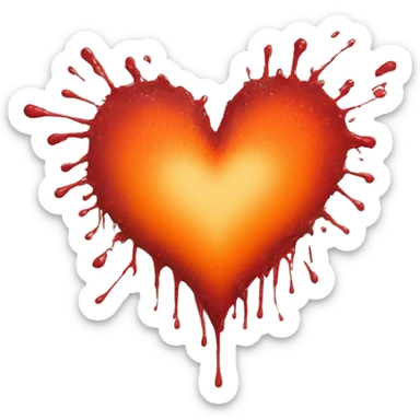 splattered paint heart glowing red-orange warmth sticker