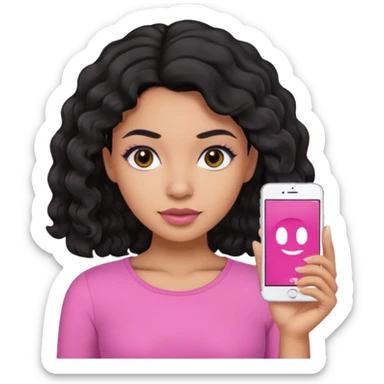 A mixed woman with black wavy hair and black eyes wearing pink sticker