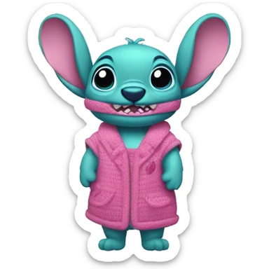 stitch con jersei verde y una faldia rosa sticker