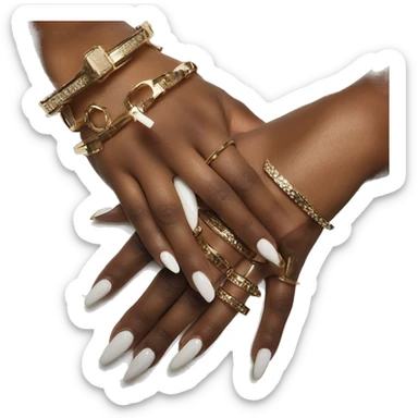 White French manicure, Cartier gold bracelets on the hands sticker